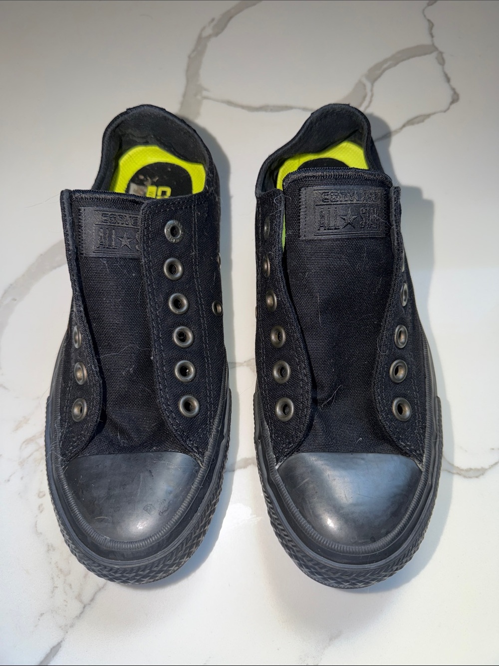 Converse Black Sliptt-On Canvas Sneakers with Neon Yellow Insoles